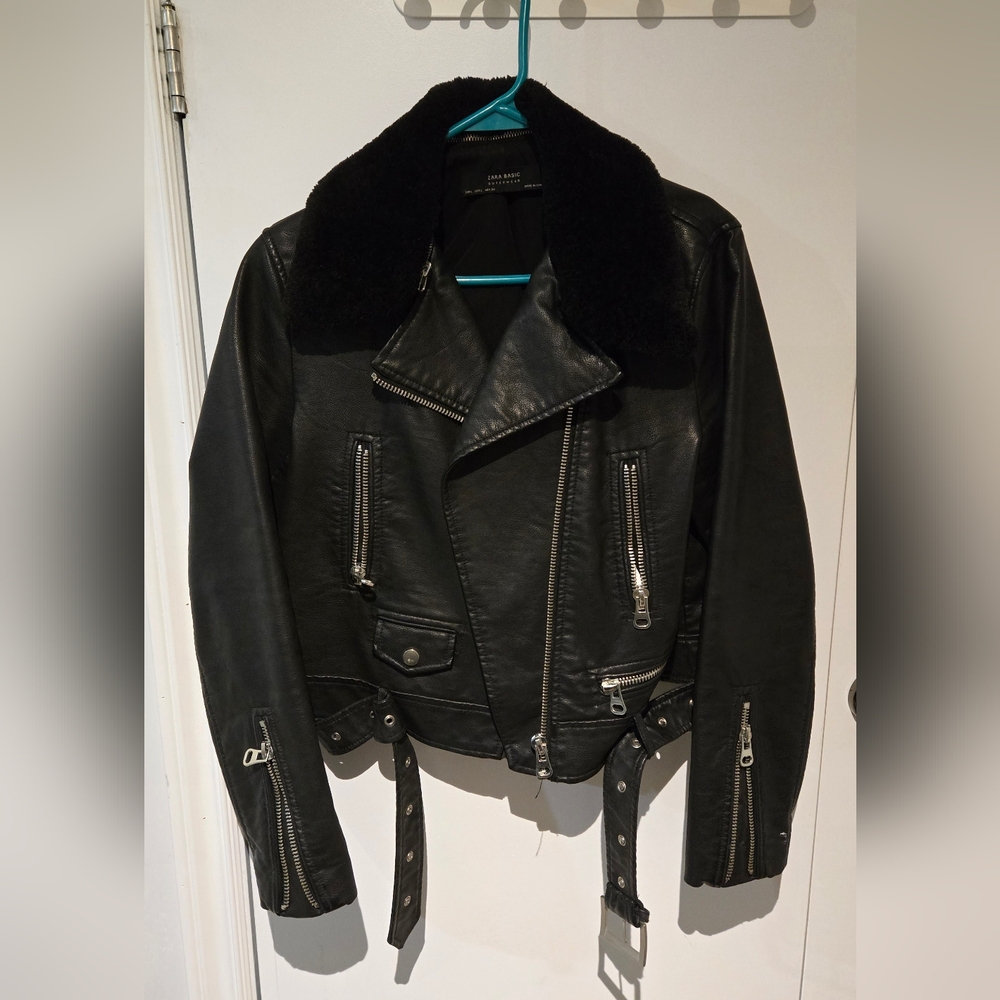 Zara Faux Leather Biker Jacket - Black